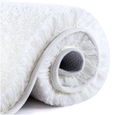 Image of VANZAVANZU Non Slip Bath Mat Thickened Rug for Bathroom Absorbent Ultra Soft Fluffy Microfiber Bedside Carpet Floor Mat, Quick drying, Machine Washable 60 x 90cm (White)