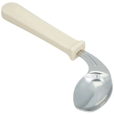 Image of Sammons Preston Deluxe Easy Hold Offset Spoon, Left Hand, Stainless Steel Utensil is 8&quot; Long, Polypropylene Handle 4.5&quot; Long with 1&quot; Diameter, Adaptive Eating Aid for Limited Wrist Range of Motion