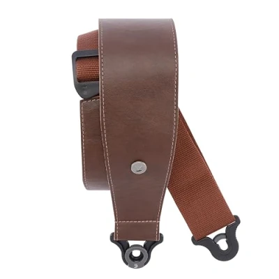 Image of D&#039;Addario Accessories Leather Auto Lock Guitar Strap Acoustic &amp; Electric Easy to Use Locking Straps Uses Existing Buttons 3&quot; Width Brown
