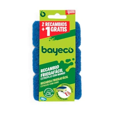 Image of Bayeco Refill Scrubber with Handle Non Scratch Special for Delicate and Stick Surfaces Great Strength Long Lasting Easy Application System Blue Pack of 3