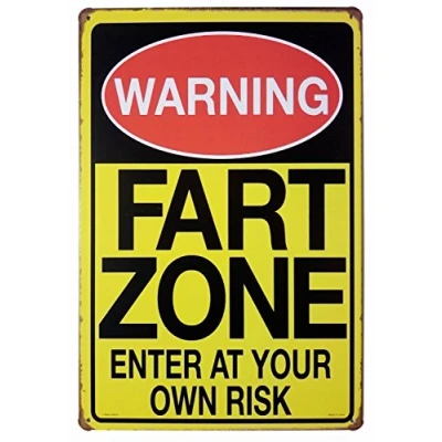 Image of Hioni Warning Fart Zone Enter At Your Own Risk, Fun Metal Tin Sign, Vintage Plaque Wall Decor