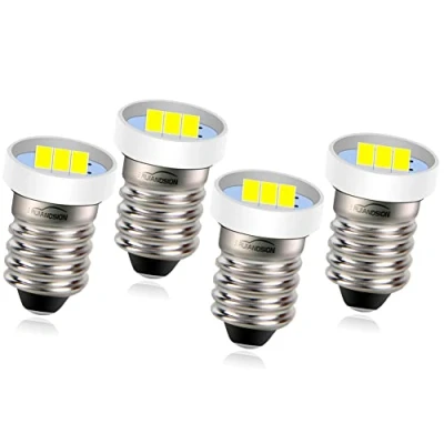 Image of Ruiandsion E10 LED Torch Light Bulbs 12V Miniature Screw Upgrade for Headlamps Flashlights Work Lights,White (Pack of 4)