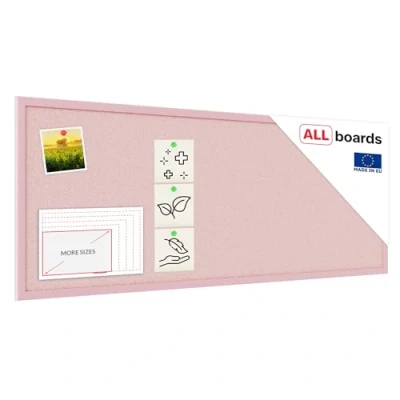 Image of ALLboards Cork noticeboard with Pink Surface, 100x40 cm, Wooden Frame Lacquered in