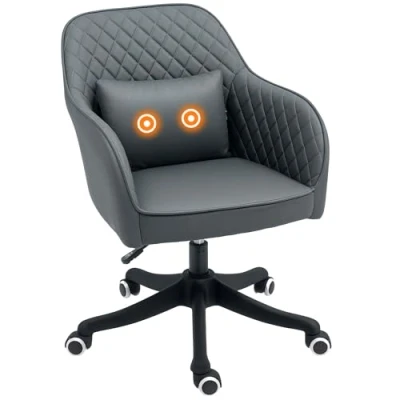 Image of Vinsetto Microfiber Office Chair, Desk Makeup Vanity Chair with Massage Lumbar Pillow and Rolling Wheels for Bedroom Home, Grey