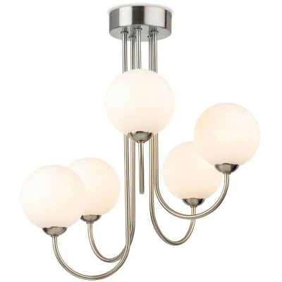 Image of Lyndon 5 Light Globe Flush Fitting Brushed Steel with Opal White Glass