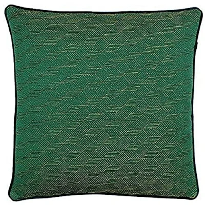 Image of Riva Paoletti Highbury Cushion Cover Emerald Green Geometric Cube Design Jacquard Weave Reverse Piped Edges 58% Linen 42% Polyester 50 x 50cm (20&quot; 20&quot; inches)