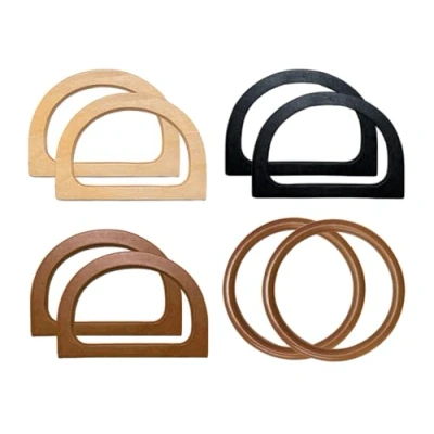 Image of Anlising 8PCS Wooden Bag Handles, D Shape Handbag Purse Handle, Round Handles Shape, Shaped Replacement, for Beach Bag,Handbags,Straw Bag,Purse