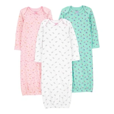 Image of Simple Joys by Carter&#039;s Baby Girls&#039; 3 Pack Cotton Sleeper Gown Sleep Sets &amp; Accessories, Pink/Mint Green/White, 0 Months (Pack of 3)