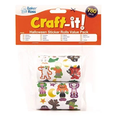 Image of Baker Ross AX455 Halloween Sticker Rolls Pack of 760, Kids Stickers, Ideal for Arts and Crafts Projects