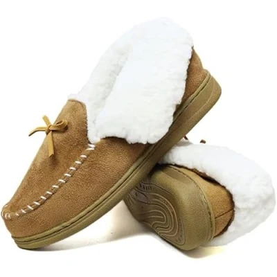 Image of DUNLOP Ladies Slippers Comfortable Booties Quality Ankle Memory Foam Boots with Non Slip Sole (Tan Collar, UK Footwear Size System, Adult, Women, Numeric, Medium, 4)