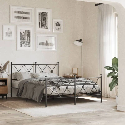 Image of vidaXL Metal Bed Frame without Mattress with Footboard Black 140x200cm