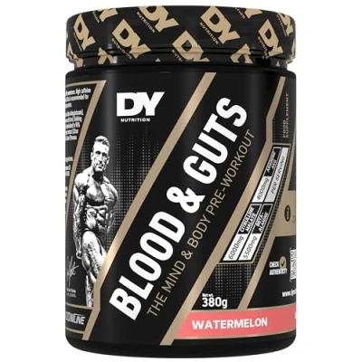 Image of DY Nutrition Blood and Guts Pre Workout Powder, 380g (Watermelon) High Strength Preworkout with 350mg Caffeine, Citrulline Malate, Beta Alanine, Arginine AKG, L Tyrosine, Vitamin B3, Men &amp; Women