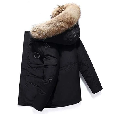 Image of AKT Men&#039;s Down Jacket White Duck Men Hooded Parka Winter Warm Coat,Black,3XL