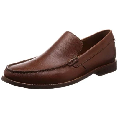Image of Clarks Pace Barnes Leather Shoes in Dark Tan Standard Fit Size 8½