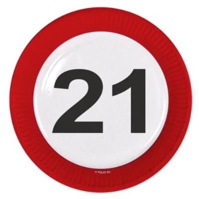 Image of Folat 21st Birthday Traffic Sign Paper Plates 8 pieces