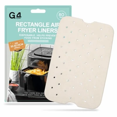 Image of G4GADGET Air Fryer Sheets Rectangle 14 x 20.5cm, 80 Pack Disposable, Non Stick, Greaseproof, Parchment Paper