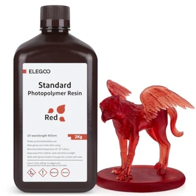 Image of ELEGOO 3D Printer Rapid Resin, 405nm LCD UV Curing Resin Standard Photopolymer for Printing Clear Red 2000G