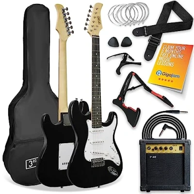 Image of 3rd Avenue XF Full Size 4/4 Electric Guitar Ultimate Kit with 10W Amp, Cable, Stand, Gig Bag, Strap, Spare Strings, Picks, Capo Black