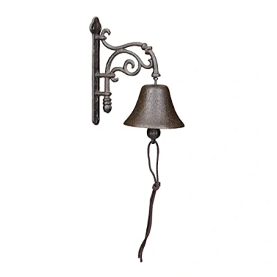 Image of Relaxdays Cast Iron Door Bell, Antique Design, Hanging Doorbell, for Outdoors, with Rope, Vintage, Wall Mounted, Brown, 18.5 x 10 16.5 cm