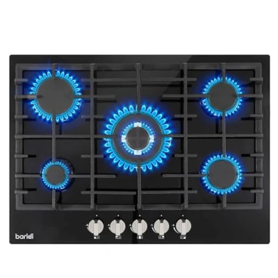 Image of Baridi 70cm Gas on Glass Hob with 5 Burners, Cast Iron Pan Supports and Auto Ignition, 8kW, Black DH228