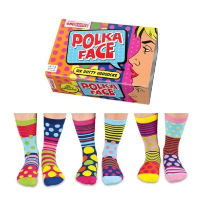 Image of United Odd Socks 6 Packmottomotive Socks, Women&#039;s, Size: 3,5 7,5, Polkaface