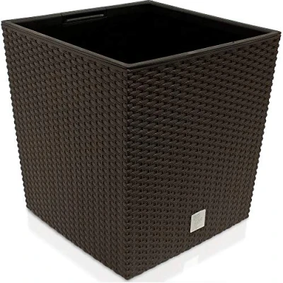 Image of Deuba® Plant Pot 64 Litres Weatherproof Rattan Look Inner Planter Convenient Handles Indoor &amp; Outdoor Versatility Stylish Flower 39 x 40.5cm Brown