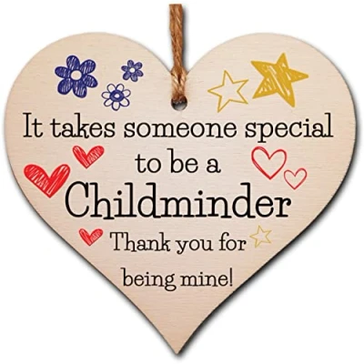 Image of Handmade Wooden Hanging Heart Plaque Gift for Special Childminder Thank You Keepsake