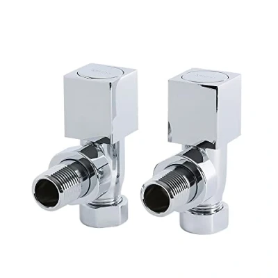 Image of Milano Modern Pair of Chrome Angled Heated Towel Rail Square Radiator Valves