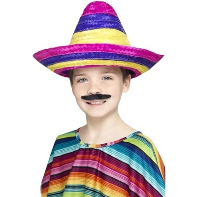 Image of Smiffys Sombrero Hat, Multi Coloured , Boys Fancy Dress, Mexican Dress Up Hats