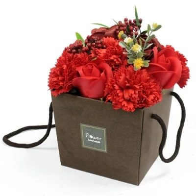 Image of Red Rose and Carnation SOAP BOUQUET Fragrance Scented Bath Petals Gift wrapped for her women ladies presents Romantic Valentines Day Birthday Mothers Wife Girlfriend