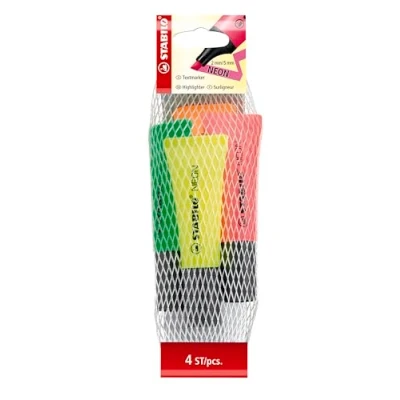 Image of Highlighter STABILO NEON Pack of 4 Yellow, Green, Pink, Orange