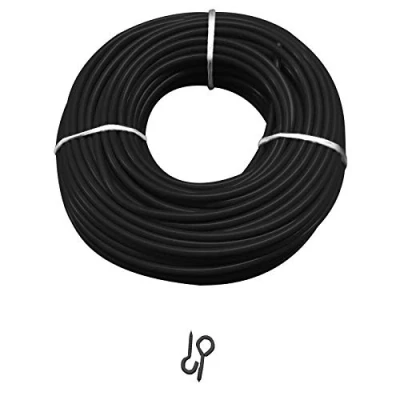 Image of picturehangingdirect.co.uk Black Net Curtain Wire Voile rope rod Including 6 Hooks eyes 1Mtr 30Mtr Length (Black + 6Hooks+6Eyes), 1 meter wire)