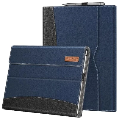Image of FINTIE Case Compatible with Microsoft Surface Pro 8 (13 inch,2021 Release) Multi Angle Portfolio Business Cover Pocket and Stylus Holder, Type Keyboard, (Navy/Black)