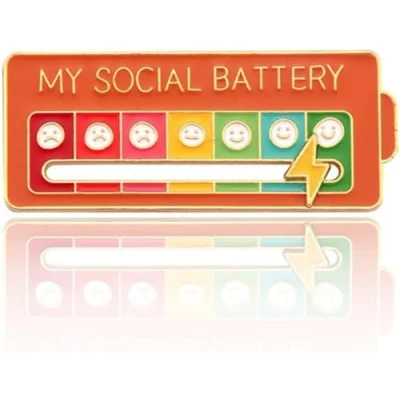Image of Funny My Social Battery Enamel Pin Emotional Expression Brooch for Introverts Interactive Mood Pins Anxiety Badge Clothing Hat Decoration Mental Health Gift
