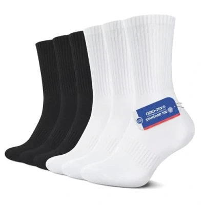 Image of YouShow Mens Socks Size 12 14 Uk Winter Thick Walking 9 Hiking Men Moisturising Ladies White Black Cotton 6 Pairs