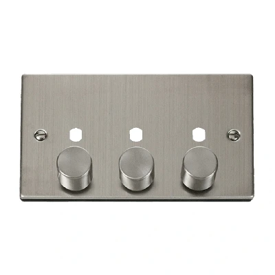 Image of Click Deco 3 Gang Unfurnished Dimmer Plate and Knob (1200W Max) Stainless Steel