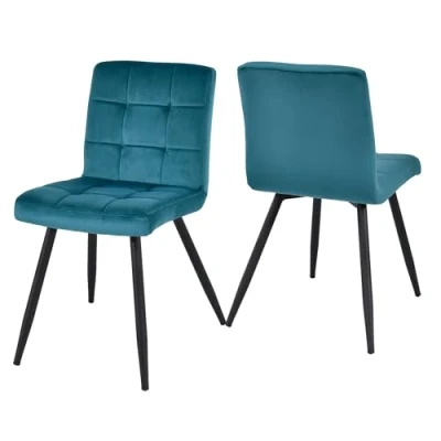 Image of DUHOME Dining Chairs Set, Velvet Kitchen Chair Upholstered Retro Design with Backrest Metal Legs for Room Living Lounge, Teal