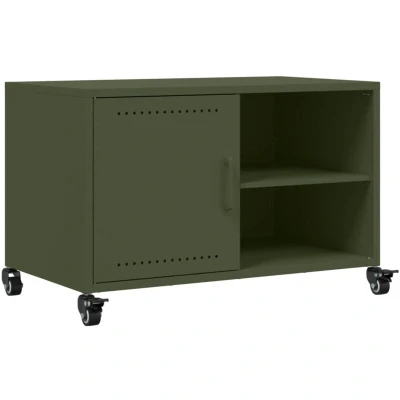 Image of vidaXL TV Cabinet Stand Unit Media in Olive Green Cold Rolled Steel Frame, 68x39x43.5 cm, Spacious Storage, Easy Mobility for Living Room, Bedroom