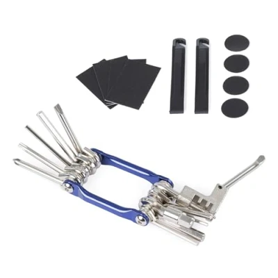 Image of Hillington Ultimate Bike Repair Multi Tool Kit Compact, Durable, and Portable Bicycle Set with Folding Tool, Tyre Levers, Puncture