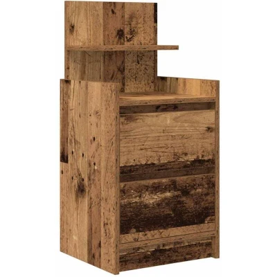 Image of vidaXL Bedside Cabinet/Nightstand Old Wood/Brown Engineered Wood 38x34x80 cm Bedroom/Nightstand/Living Room Storage with 2 Drawers, Modern Style