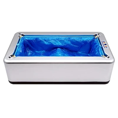 Image of Automatic Shoe Cover Dispenser with One Box of Free Refills, Best UK Booties Model G BD001T by Global Care Market® (Silver)