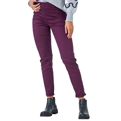 Image of Roman Originals Jeggings for Women UK Jean Ladies Stretchy Trousers Denim Leggings High Waist Rise Pull On Skinny Straight Leg Cotton Pants Smart Casual Plum (31 inch) Size 18