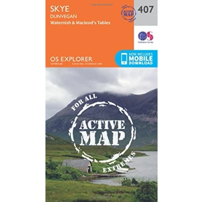 Image of Skye Dunvegan Map Weatherproof Waternish &amp; Macleod’s Tables Ordnance Survey OS Explorer Active 407 Scotland Walks Hiking Maps Adventure