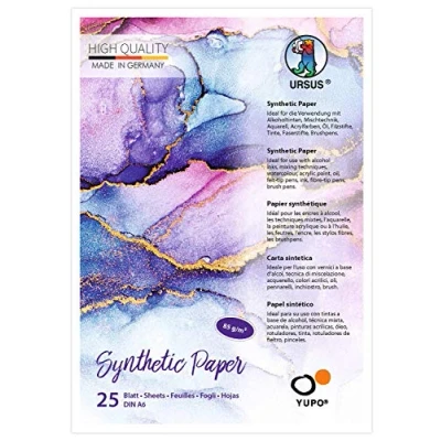 Image of Ursus 16266400 Yupo Paper, DIN A6, 25 Sheets, 85 g/m², Synthetic, Smooth Surface, Tear Resistant and Waterproof, UV lightfast, Extremely Durable, 100% Recyclable, Versatile, White