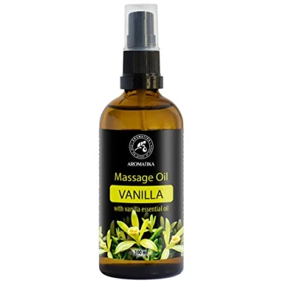 Image of Vanilla Massage Oil 100ml 100% Natural Oils Almond Grape Seed Wheat Germ Glass Bottle Naturkosmetik with a Wonderful Fragrance