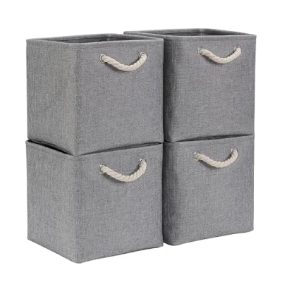 Image of Mangata Canvas Cube Storage Boxes 28x28x28cm, Fabric Basket for Cupboards, Shelves, Closet, Grey（11 x 11 inch, 4 Pack）