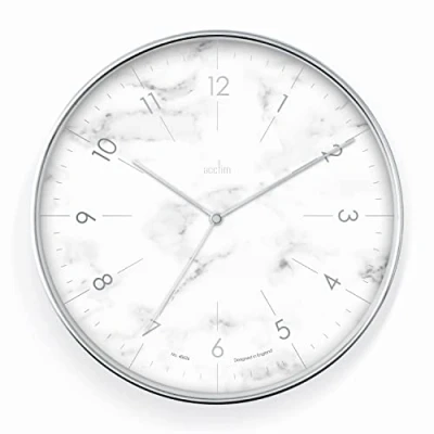 Image of Acctim Webster Wall Clock Non Ticking Sweep Marble Style Face Chrome Effect Case Foil Embossed Numbers 30cm