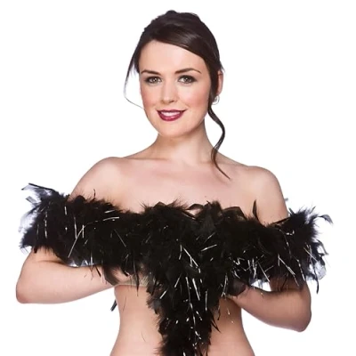 Image of Wicked Costumes Adult Unisex Feather Boa Fancy Dress Accessory Black &amp; Silver