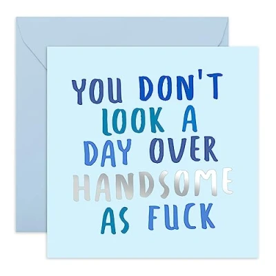 Image of Central 23 Funny Birthday Card for Him &#039;Handsome as F***&#039; Fun Husband Dad Comes with Stickers