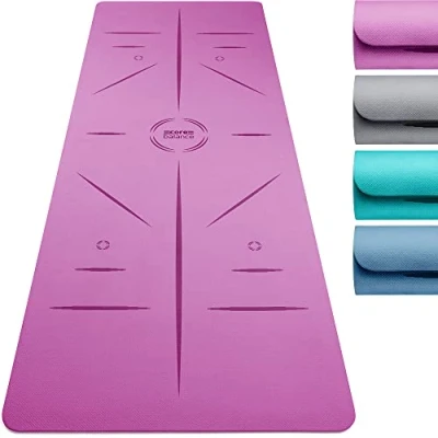 Image of Core Balance TPE Yoga Mat with Alignment Lines 6mm Non Slip Foam Exercise Fitness Travel Strap (Purple)